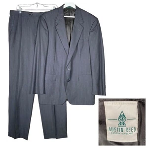 Vintage Austin Reed 2 Piece Suit Men's 42L / W35 Grey Wool Subtle Pinstripe - Picture 1 of 24