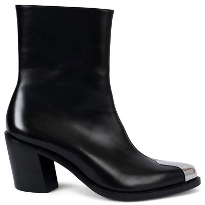 70103 Auténtico ALEXANDER MCQUEEN Cuero Negro BOXCAR Botines Zapatos 40 Foto 1 de 4