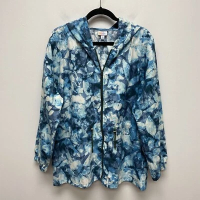 LulaRoe Womens Blue Floral Full Zip Cinch Waist Outdoor Hooded Jackie Jacket XL - Image 1 of 4