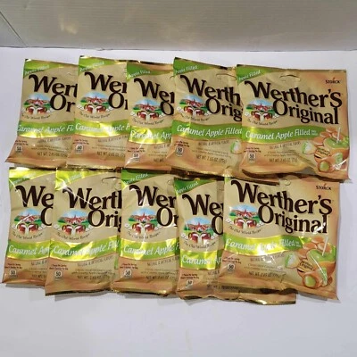 Paquete de 10 caramelos duros y blandos rellenos de manzana caramelo original Werther's 2,65 oz 2,22 Foto 1 de 4