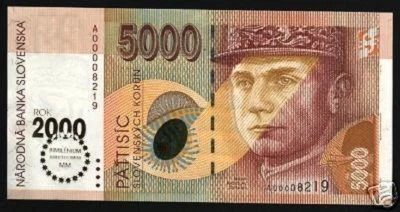 SLOVAKIA 5000 KORUNA P-40 2000 Commemorative UNC MILLENNIUM SUN MOON BANK NOTE - Image 1 of 3