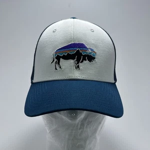 Patagonia Blue White Mesh Bison Buffalo Logo Snapback Adjustable Trucker Hat Cap - Picture 1 of 3