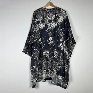 Eskandar Seide Satin Aquarell Blumen Flower Print Muster Kaftan Bluse Top L - Bild 1 von 4