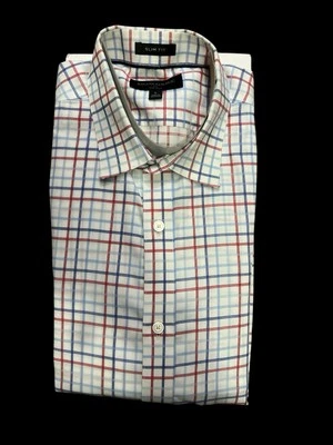 LN Hombres Banana Republic Slim Camisa Abotonada Cuadros Grande 16 1/2 34 35 Sin Planchar Foto 1 de 4