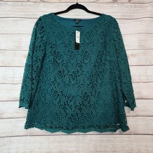 Talbots Cotton Lace Blouse Green 14P Lined NWT Hidden Side Zipper Blouse Top - Picture 1 of 16