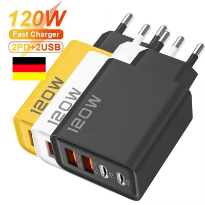 120W Super Schnellladegerät mit 4 Ports – QC 3.0 & PD Fast Charger – USB & Typ-C - Bild 1 von 4