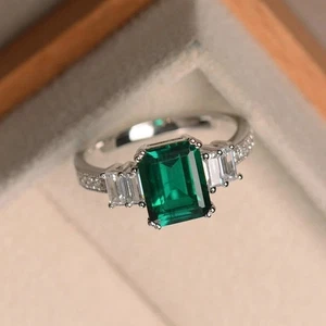 3.50 Ct Lab-Created Cut Emerald Diamond Wedding Ring 14K Solid White Gold FN - Picture 1 of 7