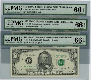 Fr. 2117-C $50 1969C Federal Reserve Note 3 Consecutive #DC-2626 66 EPQ PMG - Picture 1 of 3
