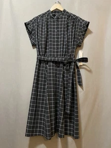 NWT Calvin Klein Women Short Sleeve Belted Midi Dress Size 12 Black/White Check - Picture 1 of 19