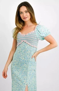 ASOS DESIGN Petitecrochet bardot midi dress in ditsy and stripe mix print - Picture 1 of 9