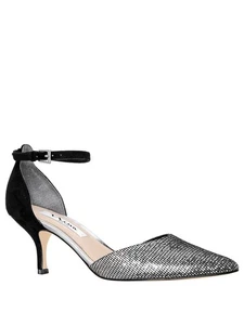 NINA Womens Silver Brenda Pointed Toe Kitten Heel Leather Pumps Shoes 6 M - Picture 1 of 8