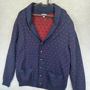 Merona Men’s Navy and Red Shawl Neck Grampacore Button Down Cardigan Sweater XL - Picture 1 of 17