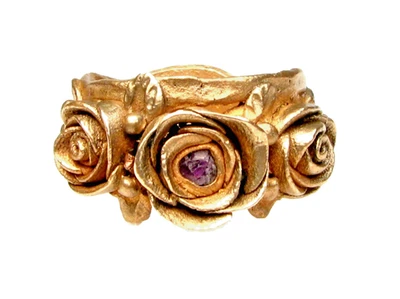 Anel estilo antigo bronze dourado rosa - pedra rubi - tamanho 10 - Imagem 1 de 3