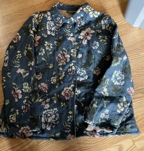 LEMON GRASS Damen Jacke Blazer blau Blumen Knopfleiste Oberteil L - Bild 1 von 4