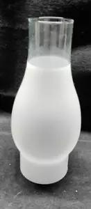 WHITE & CLEAR GLASS CHIMNEY 2 7/8"OD FITTER X  8 1/2" H ROUND SHADE REPLACEMENT - Picture 1 of 4