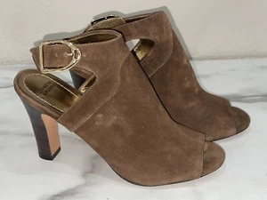 Johnston & Murphy Brown Suede Peep Toe Heeled Booties Women’s Size 8M - Picture 1 of 9