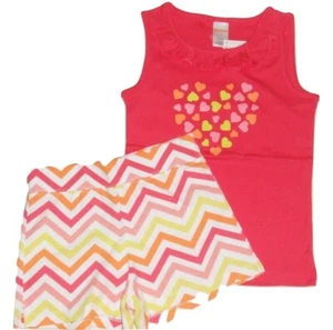 NWT Gymboree Girls Size 4 Chevron Stripe Summer Cotton Shorts Hearts Tank NEW - Picture 1 of 2