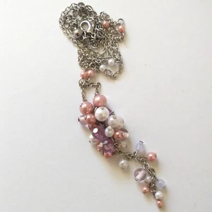 Y2K Faux Pearl Cluster Pendant Necklace Beaded Soft Girl Pearlcore Coquette Pink - Picture 1 of 19