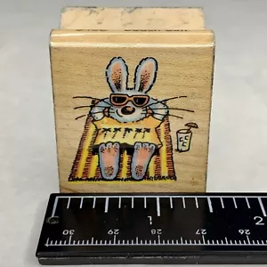 All Night Media Rubber Stamp Beach Bun Stamp 348D Rabbit Bunny - Picture 1 of 7