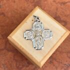 Sterling Silver Polished Four Way Cross Catholic Engraved Medal Pendant Large 