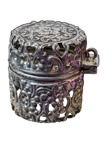 Rare Antique Reticulated 925 Sterling Silver Sewing Thimble Holder Case Box LQQK Cover