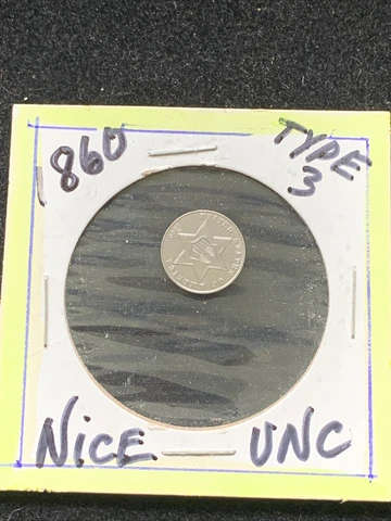 1860 ORIGINAL UNC 3 CENT COIN CHOICE Cover