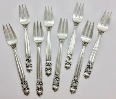 Georg Jensen Acorn Desert Pastery Fork 5 5/8 Sterling Silver Sold Individually - Image 1 of 4