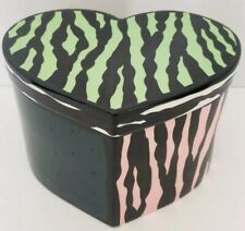 Unique Large Ceramic Heart Shape Canister/Box Pink & Greens/Zebra Stripes & Dots