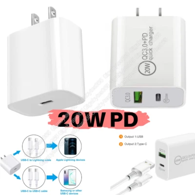 Adaptador de corriente tipo C de 20 W QC 3.0 bloque de cubo de cargador rápido para iPhone iPad Android Foto 1 de 4