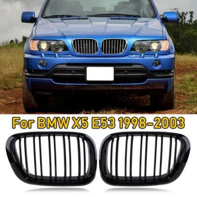 For BMW E53 X5 2000 2001 2002 2003 Gloss Black Front Kidney Grille Double Line — 第 1/4 张图片