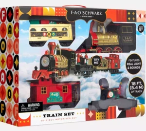 FAO Schwarz 30 Piece Motorized Train Set Real Lights & Sounds 18 ft Track NIP - Picture 1 of 2