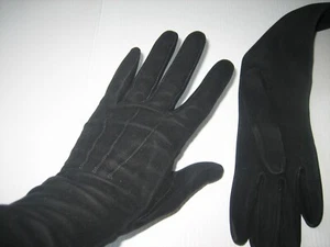 Ancienne Paire de Gant longs JONQUET Cuir Daim Noir Lavable taille 6 1/2 - Picture 1 of 11