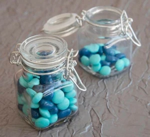 12 x Square Base Glass Jar & Clip Lid Favour Bomboniere Gift Wedding Christening - Picture 1 of 8