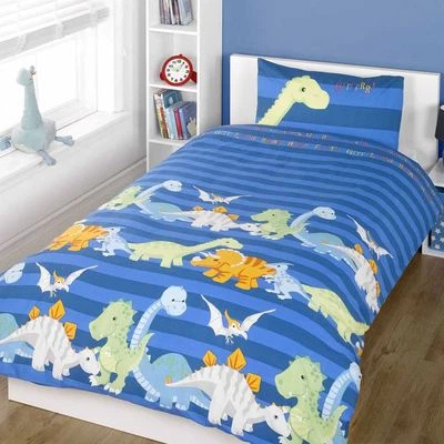 NEW DINOSAURS SINGLE DUVET COVER & PILLOWCASE SET BOYS BEDDING BLUE - Image 1 of 2