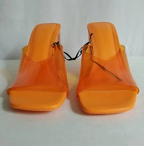 Bershka Womens Size 8 Vinyl straps wedge Sandal Bright Orange ~ Used - Picture 1 of 5
