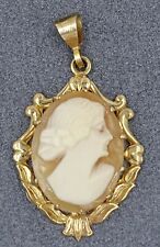 Womens Classic 9ct Yellow Gold & Shall Cameo Pendant VINTAGE Collectable 