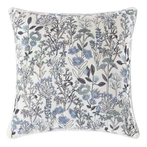 18"x18" Blue Embroidered Floral Decorative Throw Pillow, (1 count) Comfortable - Picture 1 of 7