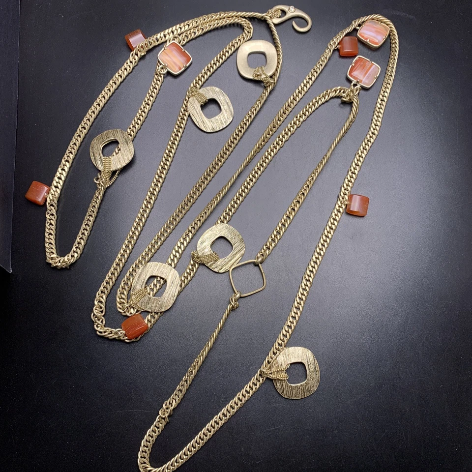 Ожерелье Kenneth Cole удлиненное станция агат драгоценный камень матовое золотистое 66 дюймов - Изображение 1 из 4