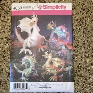 Simplicity Stuffed Dragons in 3 Sizes Sewing Pattern #4063 NEW & UNCUT - Picture 1 of 2
