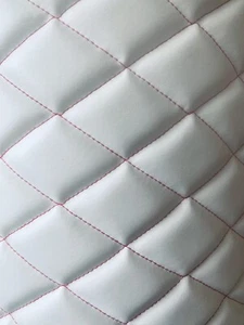 White PVC Red Stitching Foam backed faux leather quilted headboard automotive - Picture 1 of 2