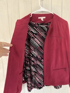 JM Collection Blazer & Blouse Womens Fuchsia Pink Faux Suede Full Zip Business - Picture 1 of 13