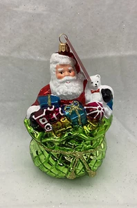 Glassware Art Studio~Santa with Toy Sack Glass Christmas Ornament - Picture 1 of 12