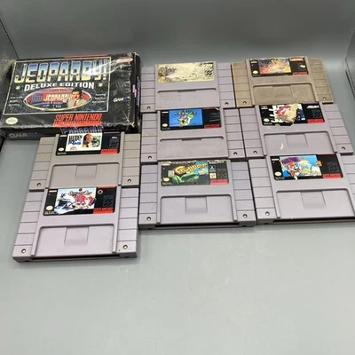 SNES Lote de 9 Super Mario/Frogger/Jeopardy/Mario Pintura/Tipo R Foto 1 de 4