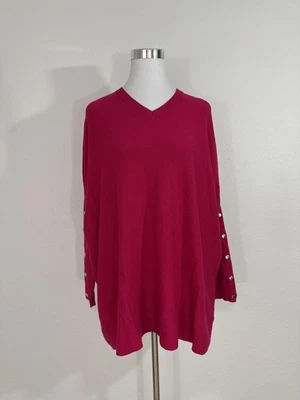 RXB Sweater Womens Medium V Neck Pink Pullover Button Sleeve Stretch Top Career - Image 1 of 4