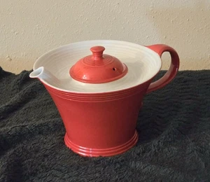 Art Deco Retro Large Hall's China Ceramic Teapot Melody Chinese Red RARE 🫖 - Picture 1 of 14