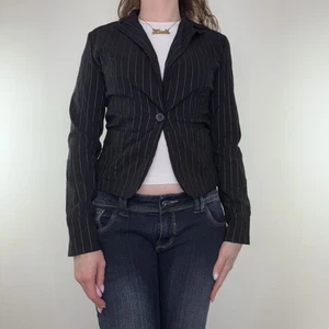 Y2K vintage stretchy fitted pinstripe blazer jacket - Picture 1 of 7