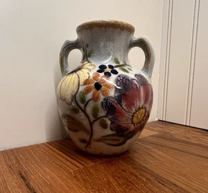 Vintage Gouda Holland Vase 4.25"  Hand Painted  Art Pottery Floral Signed - Picture 1 of 11