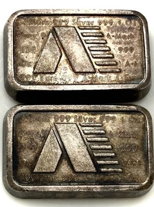 Lot Of 2 x 1981 A-MARK USVI Chunky 1 oz .999 Fine Silver Ingot - Toners! - Picture 1 of 4