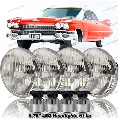 4PCS For 1958-1974 Cadillac DeVille 5-3/4 5.75" LED Headlights High Low Beam DOT - Image 1 of 4