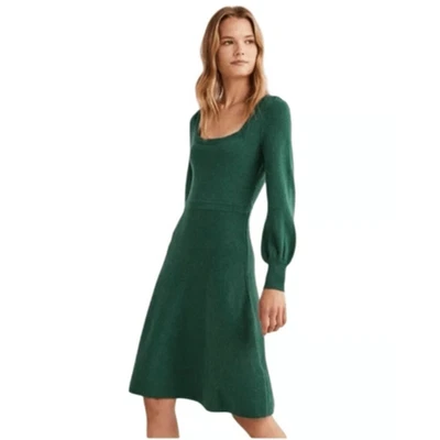 Boden Square Neck Sweater Dress Deep Green Wool Alpaca Long Sleeve Midi Size 4P - Image 1 of 4